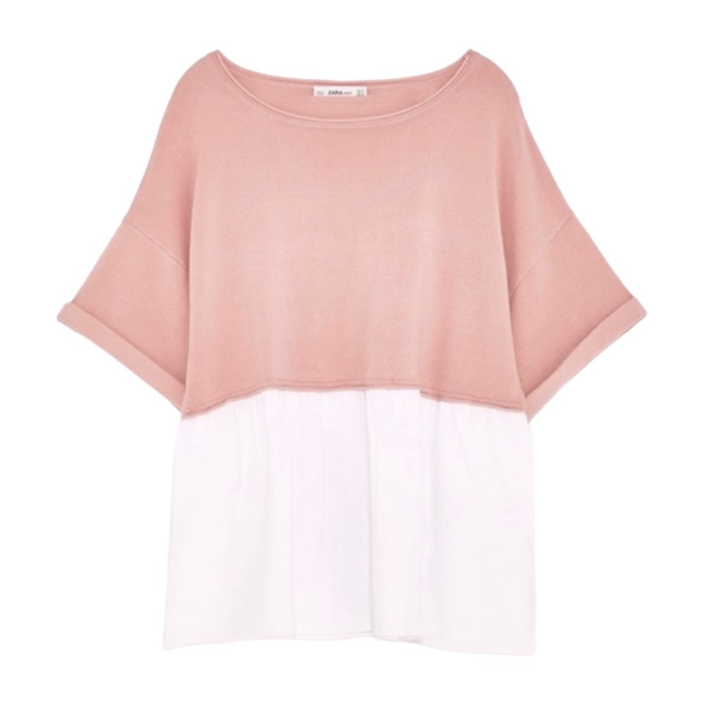 Zara Pink & White Oversized Babydoll Top Size S